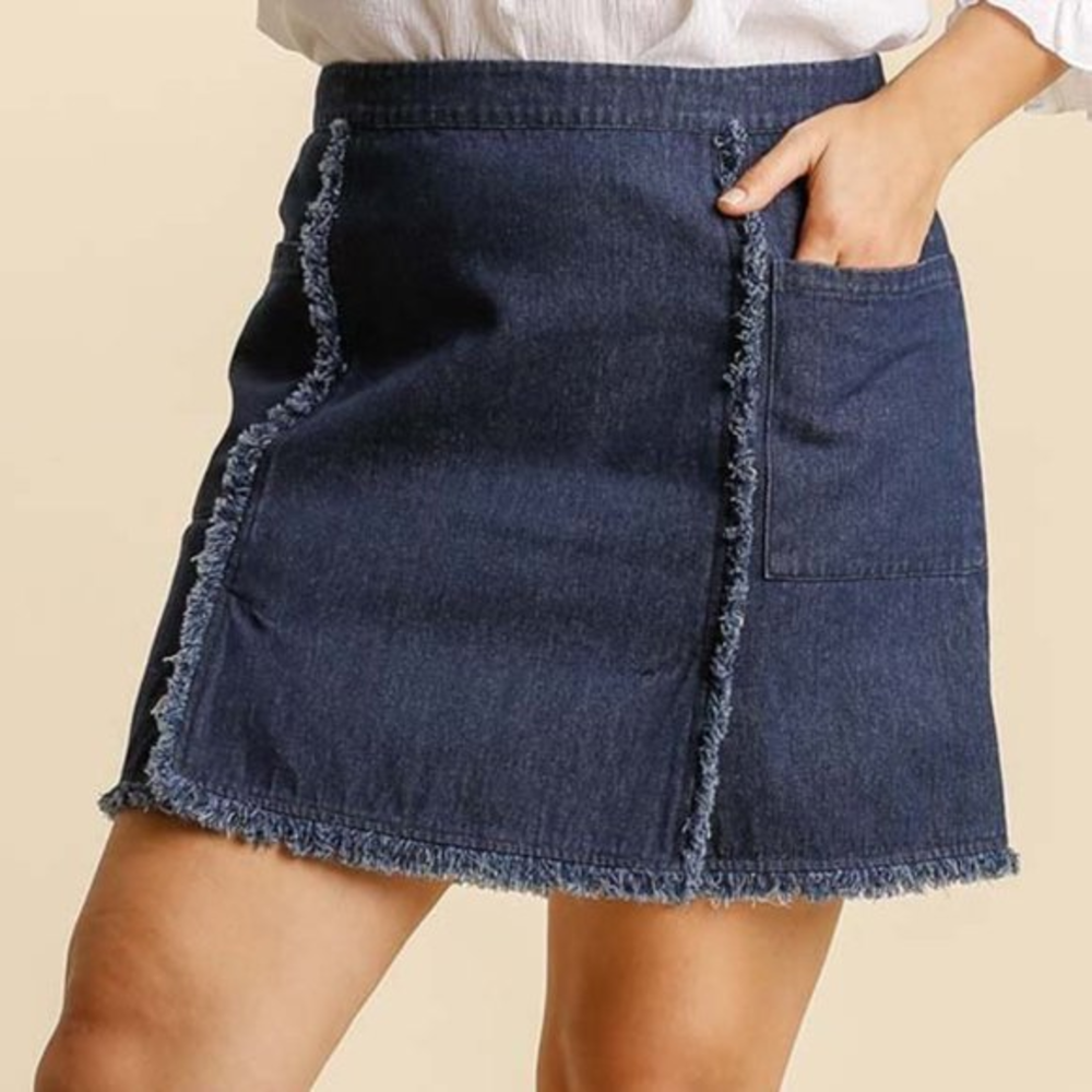 New Anthropologie S M L Umgee Dark Wash Denim Fringe Frayed Jean Boho Mini Skirt